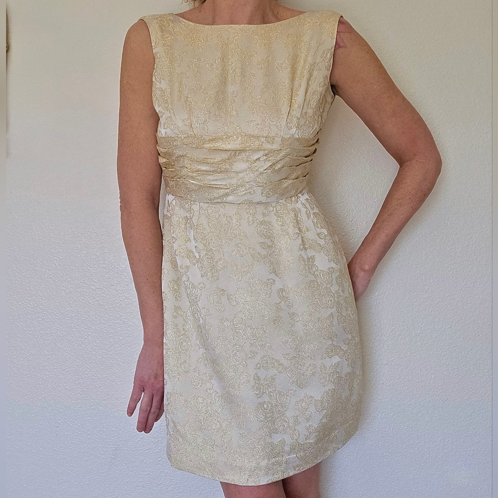 🐹VTG 60s Floral Gold Trim Cocktail Dress